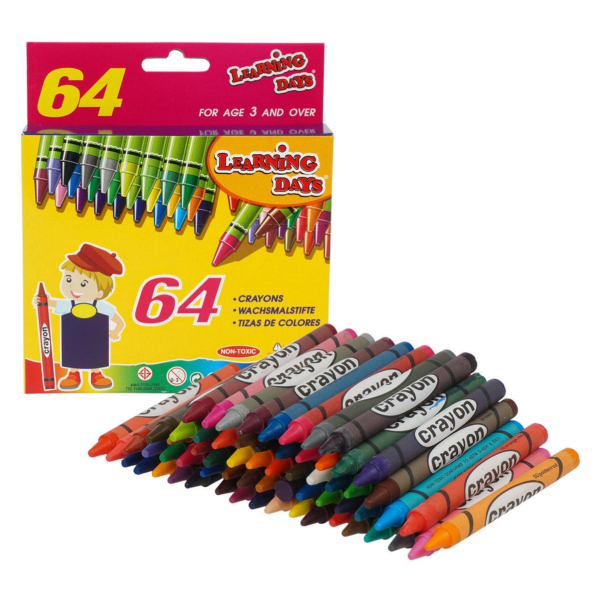Learning Days Crayons - 64 Count - For Ages 3 and Over - Non-Toxic