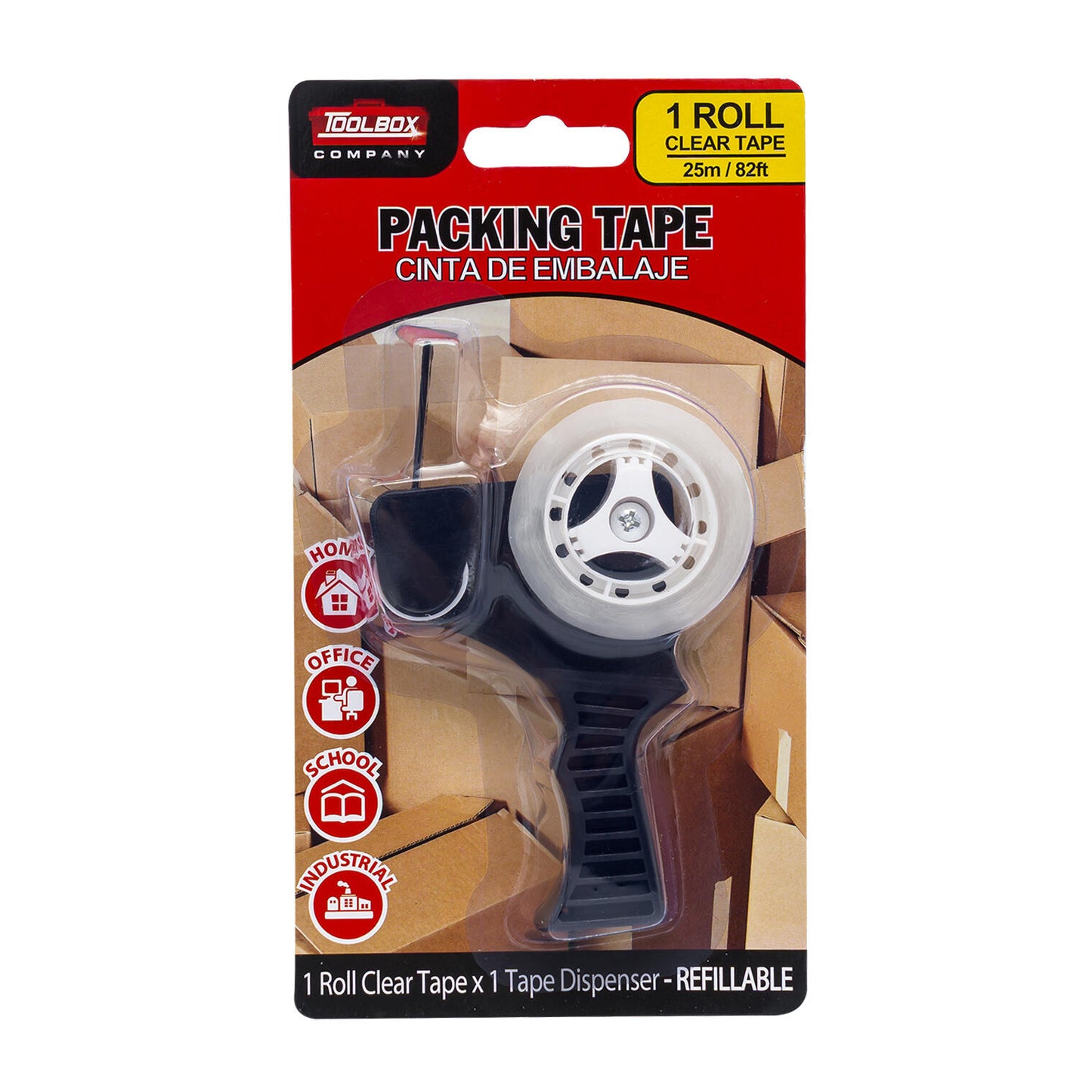 Toolbox Company Packing Tape - 1 Roll Clear Tape - 25m/82ft - Refillable