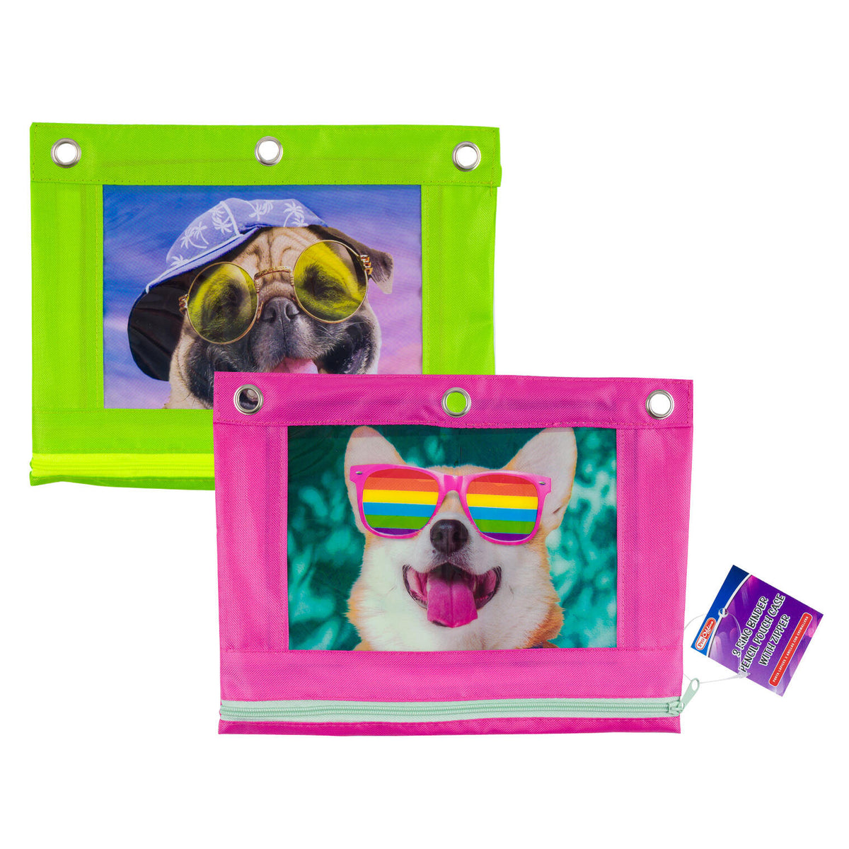 Pro Office 3 Ring Binder Pencil Pouch Case with Zipper - 2 Assorted Colors
