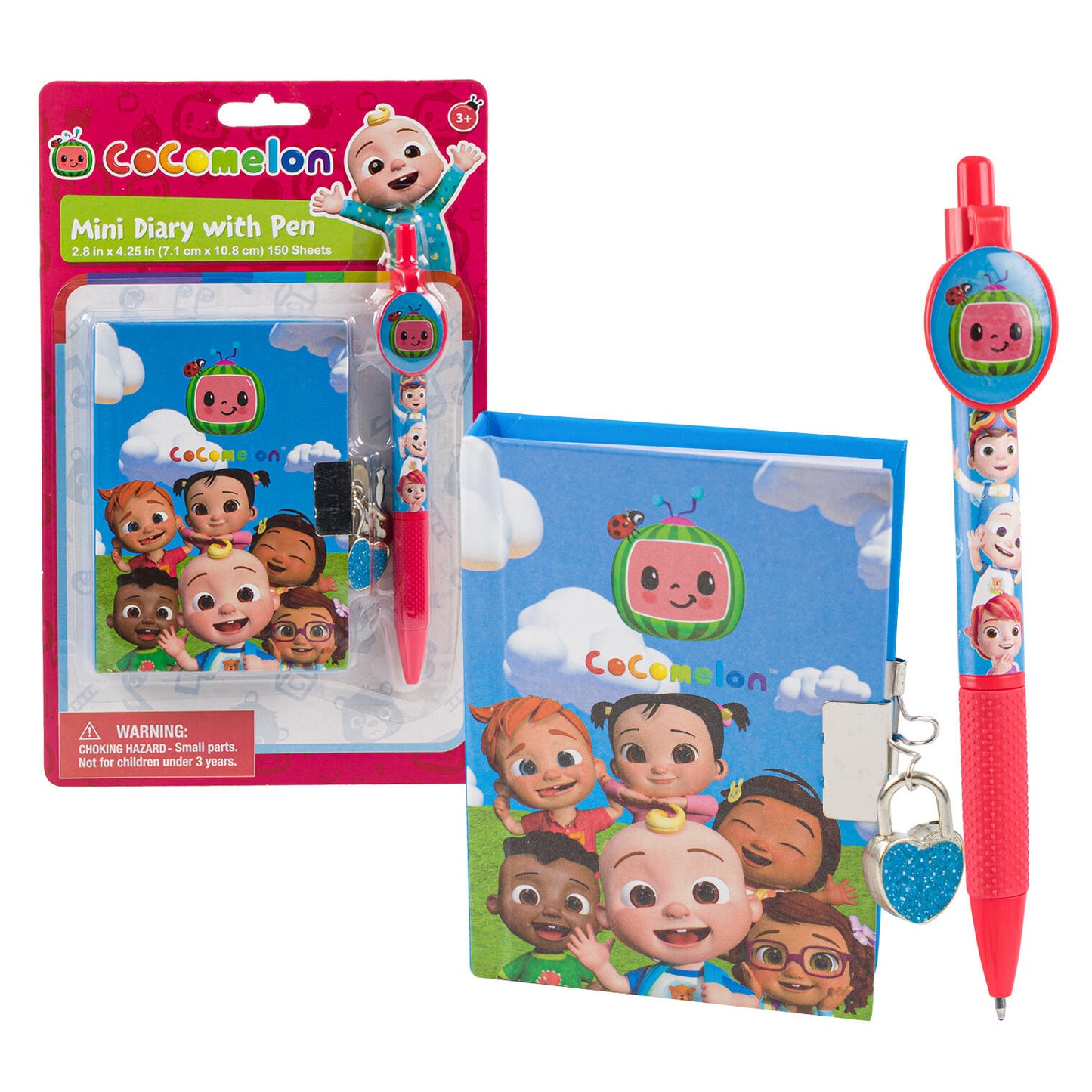 Cocomelon Mini Diary wtih Pen - 2.8x4.25" Notebook with 150 Sheets - 3 Pieces