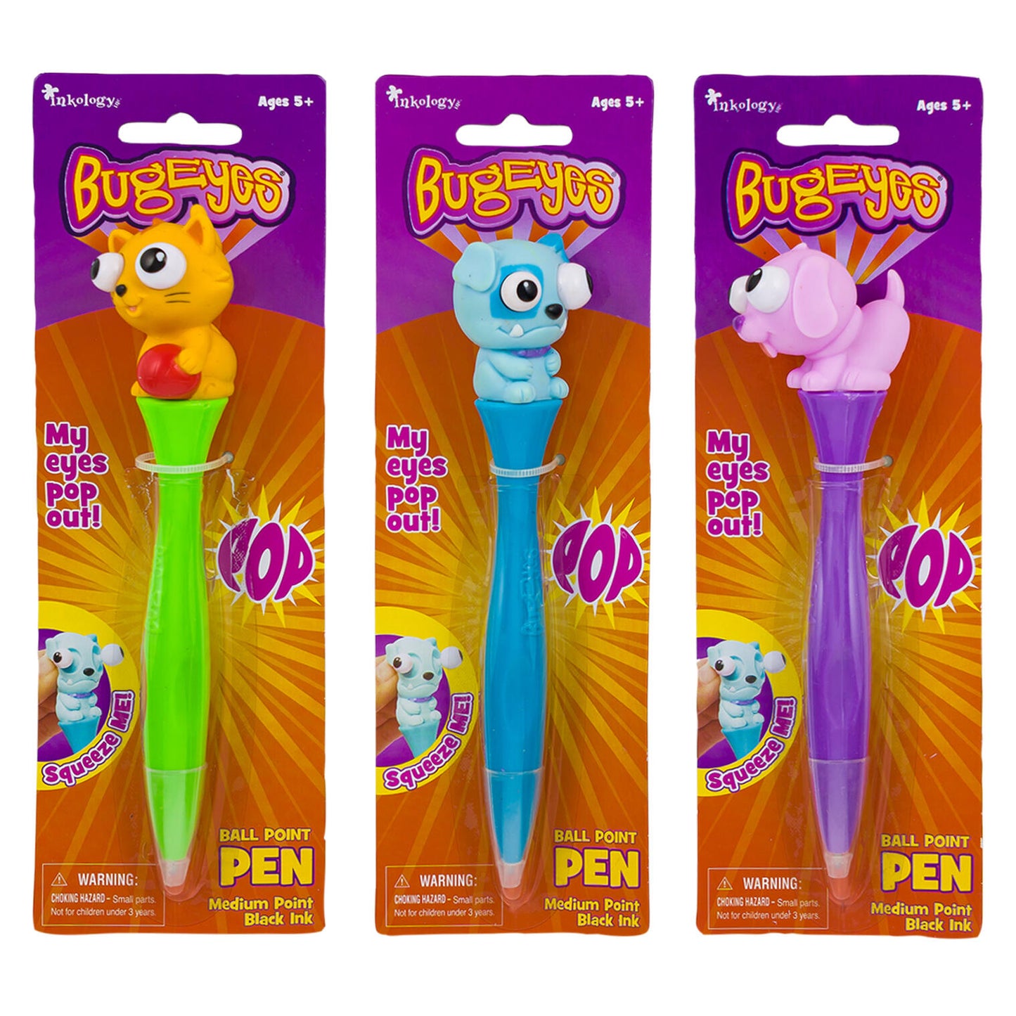 Bug Eyes Retractable Medium Ball Point Pen, Assorted