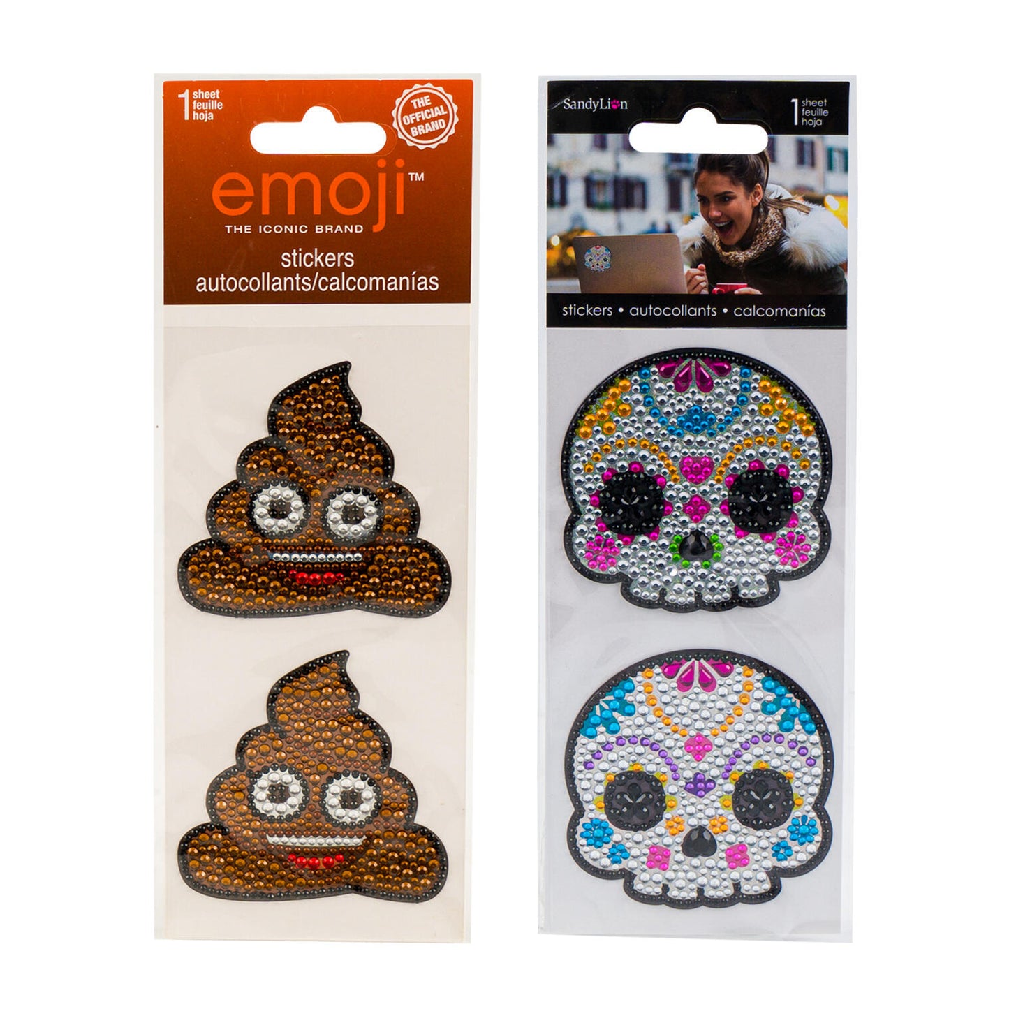 Skull and Emoji Rhinestones Stickers - 1 Sheet