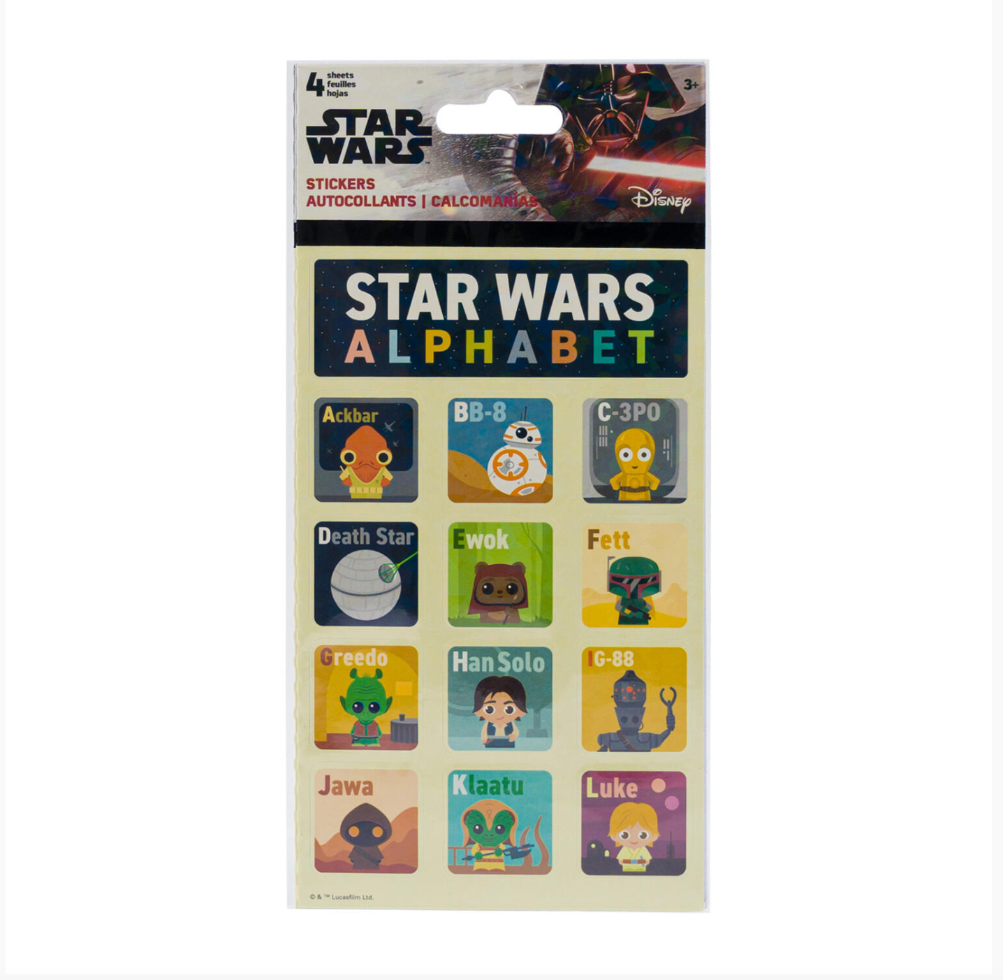 Star Wars Stickers - 4 Sheets - Alphabet