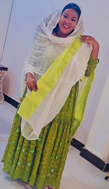 Green Embroidered Traditional Dress
