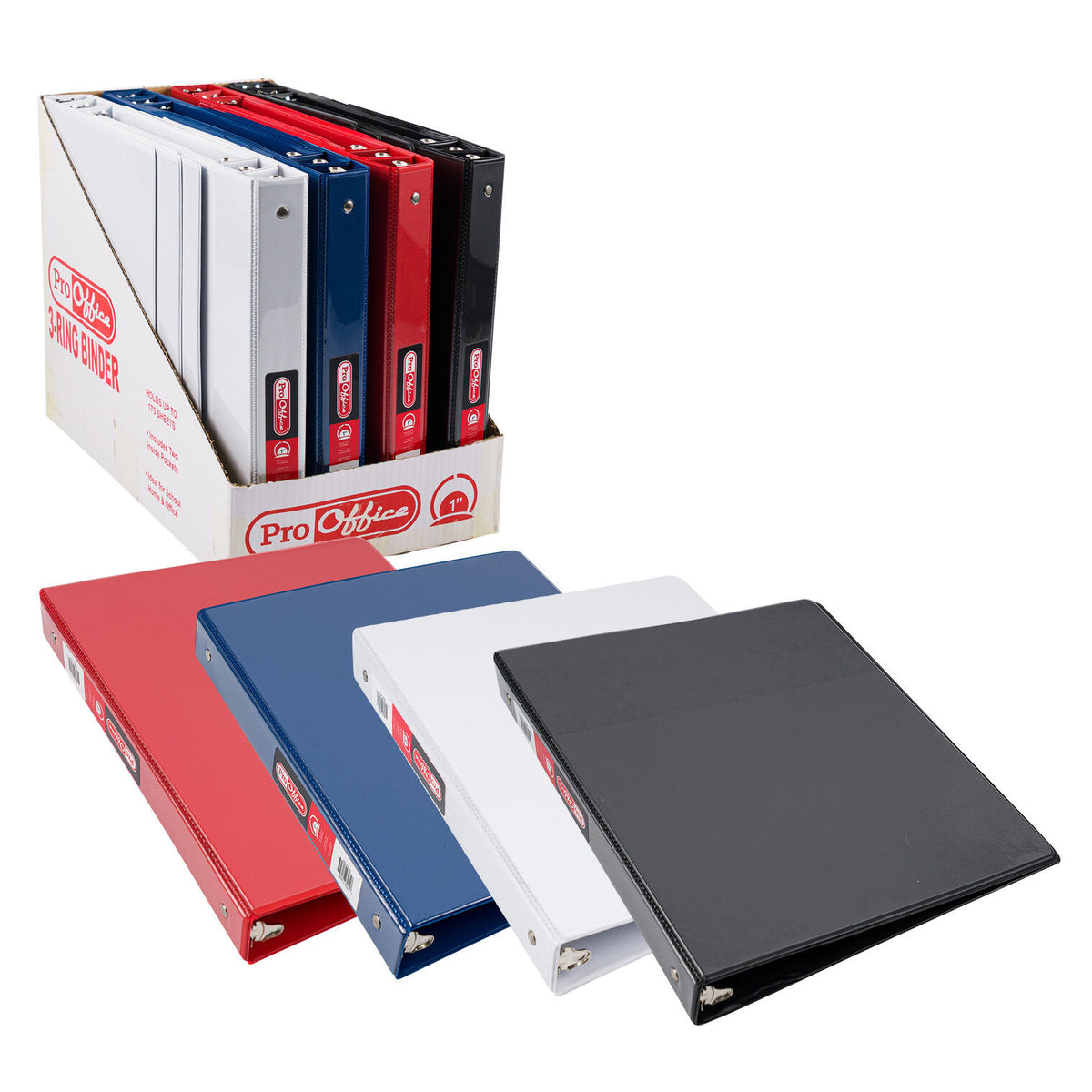 Pro Office 3 Ring Binder - 1" - 4 Assorted Colors