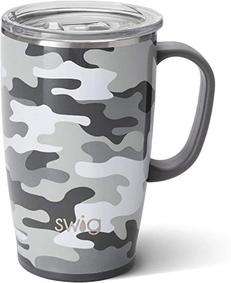 Swig Life 18oz Insulated Coffee Mug with Handle & Lid, Cup Holder Friendly, Dishwasher Safe, Stainless Steel Travel Mugs Insulated for Hot and Cold Drinks (Incognito Camo)