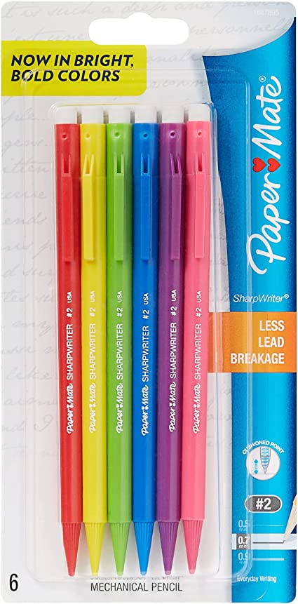 Paper Mate® Sharpwriter Mechanical Pencils, #2 Lead, 0.7 mm, Assorted Barrel Colors, Pack Of 6