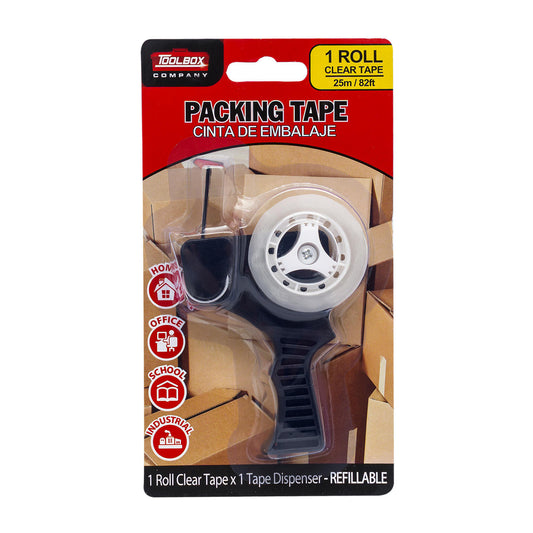 Toolbox Company Packing Tape - 1 Roll Clear Tape - 25m/82ft - Refillable