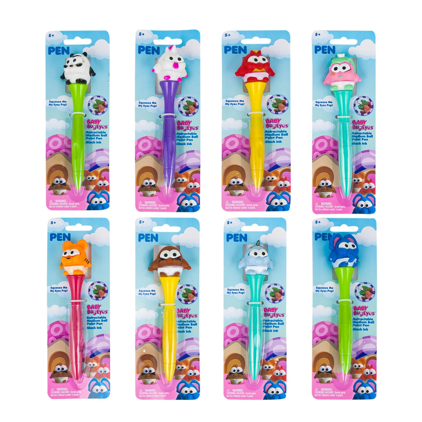 Baby Bug Eyes Retractable Medium Ball Point Pen, Assorted