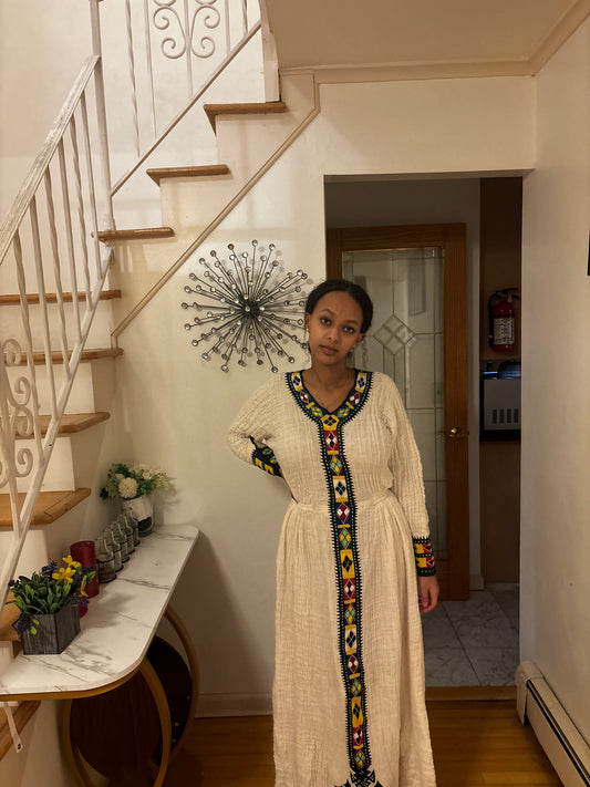 Ethiopian Cotton Dress with Intricate Embroidery