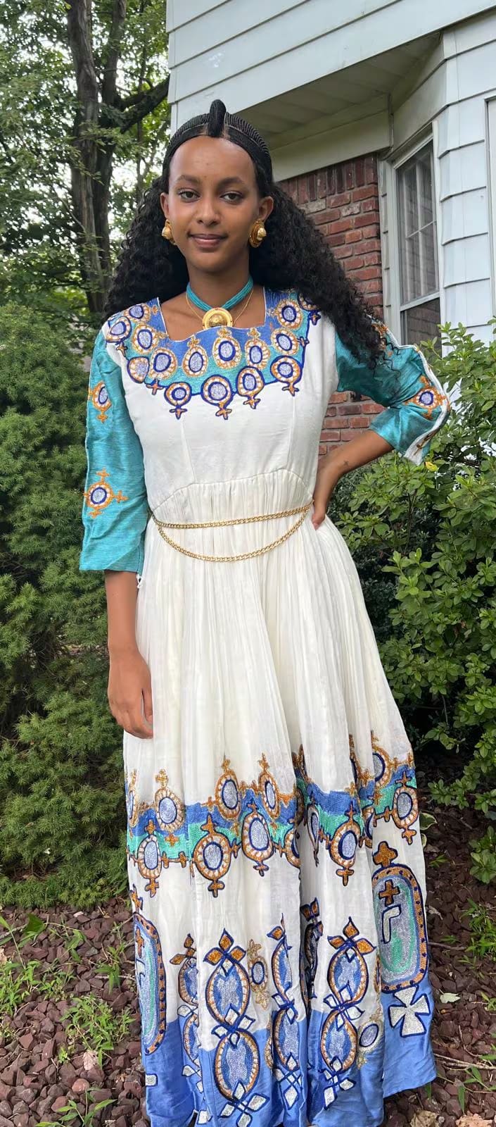 Traditional Ethiopian Blue-Embroidered Dress