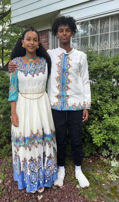 Traditional Ethiopian Blue-Embroidered Dress